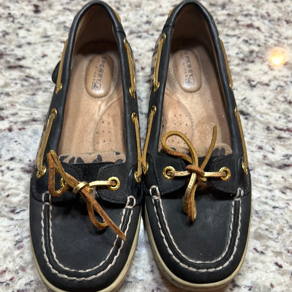 Black and cheetah print Sperry Top siders